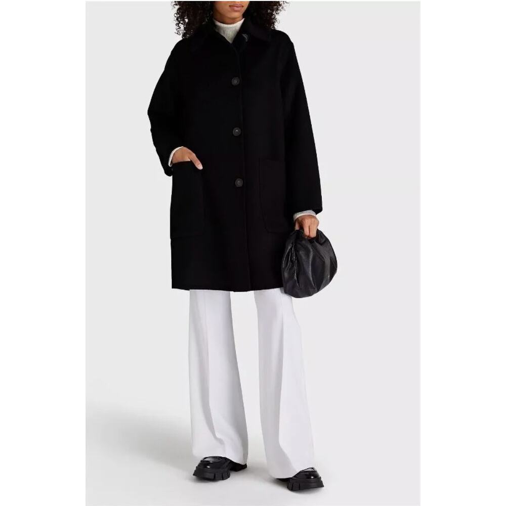 Vince Women’s Brushed Recycled Wool Blend Coat Asymmetrical Button Black M